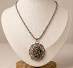 Garden Mosaic Silver Ball Pendant Necklace