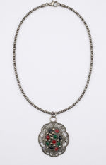 Garden Mosaic Silver Ball Pendant Necklace