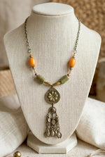 Amber Sage Flower Drop Pendant Necklace