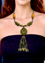 Amber Sage Flower Drop Pendant Necklace