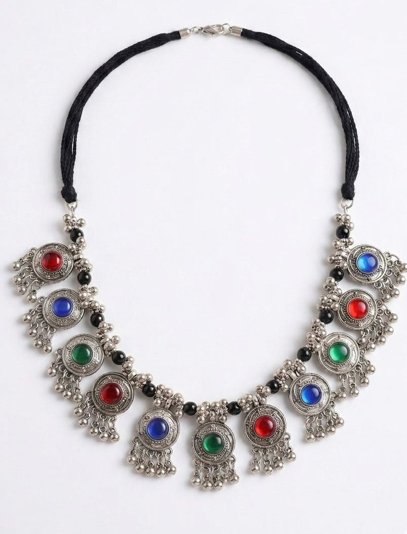 Rainbow Stone Afghan Ghungroo Bib Necklace