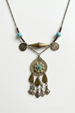 Turquoise Boss Coin Fringe Necklace