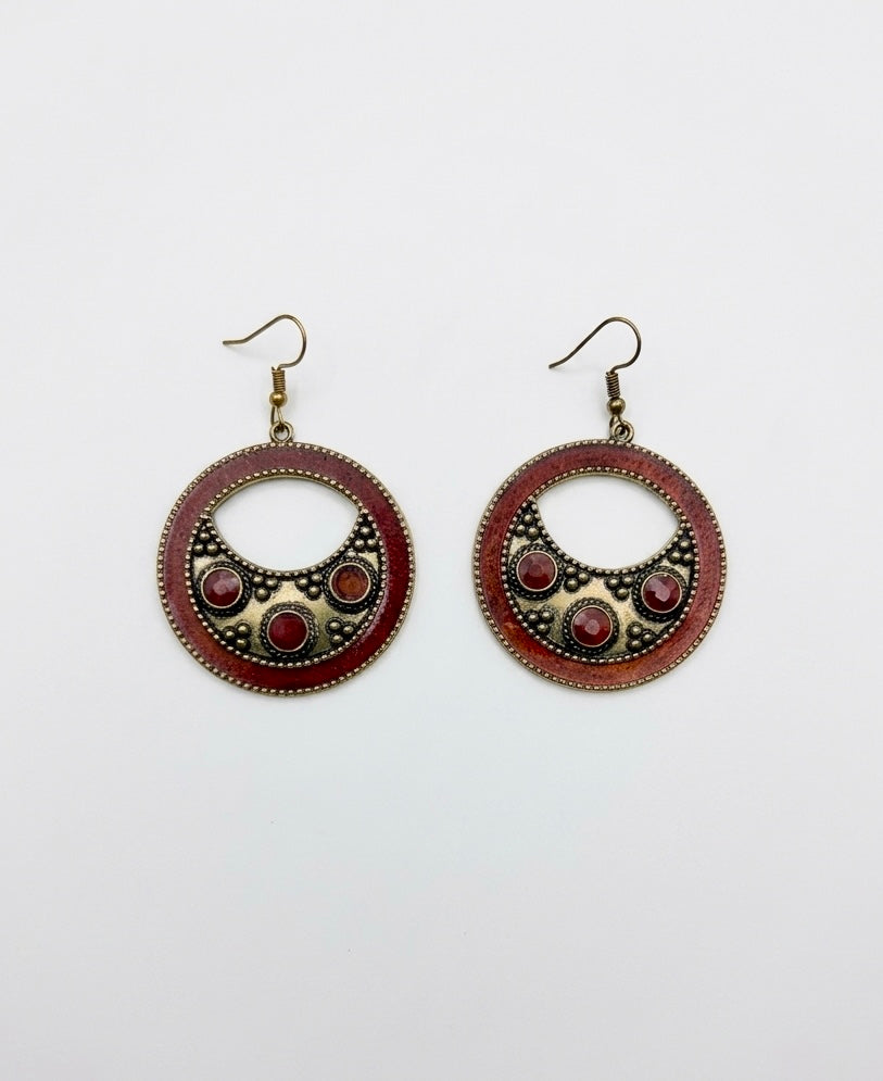 Carnelian Crescent Hoop Drop Earrings