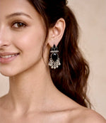 Black Onyx Silver Ghungroo Drop Earrings