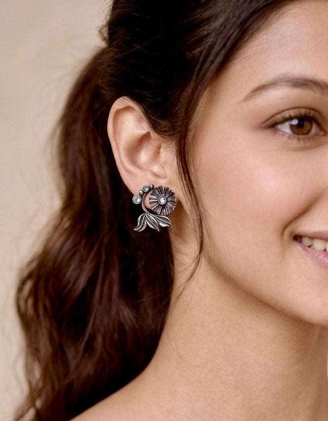 Wildflower Silver Crystal Stud Earrings