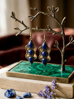 Lapis Lazuli Afghan Triple Stone Drop Earrings