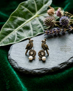 Antique Gold Parrot Pearl Stud Earrings