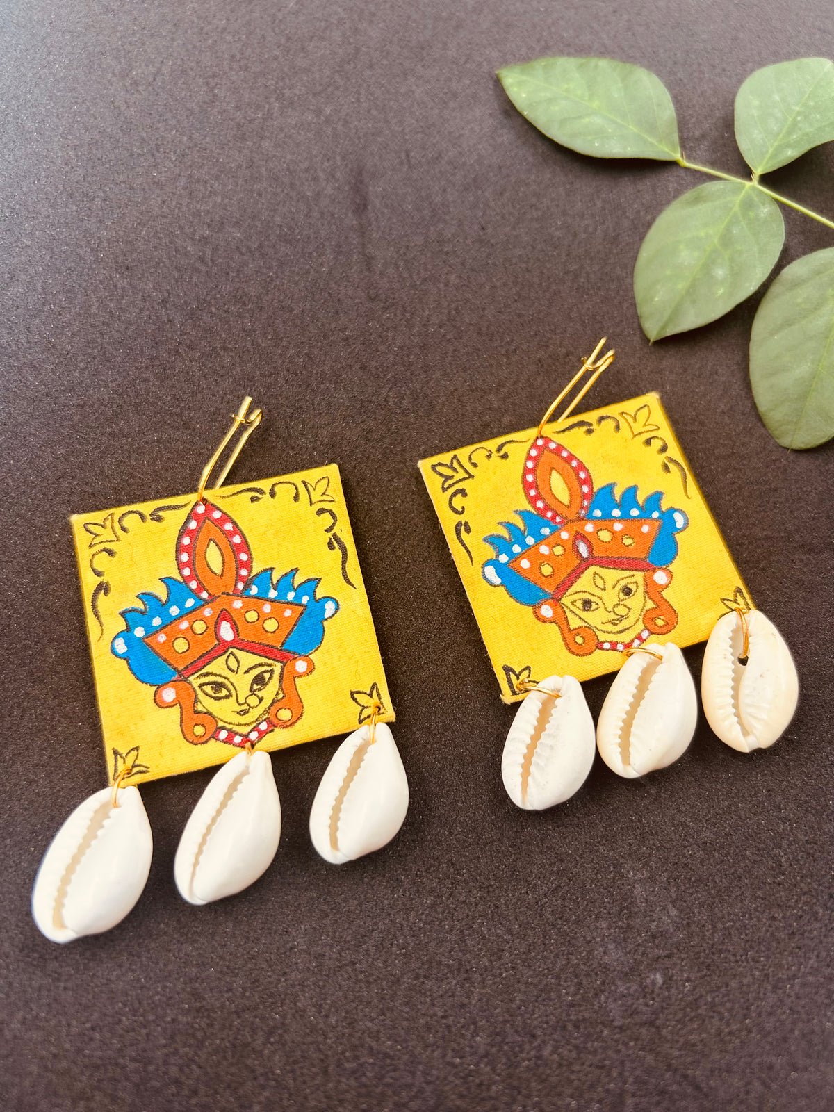 Maa Kali Earrings — Handpainted Goddess Cowrie Shell Earrings India