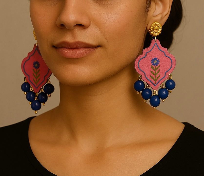 Neelgul Handpainted Mughal Floral Dangler Earrings — Unique Boho Earrings India