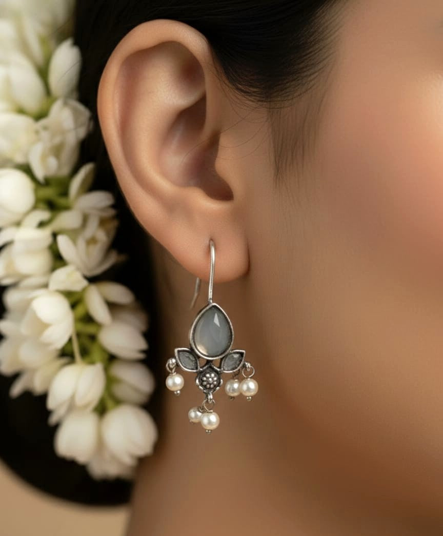 Pearl Drop Oxidised Earrings