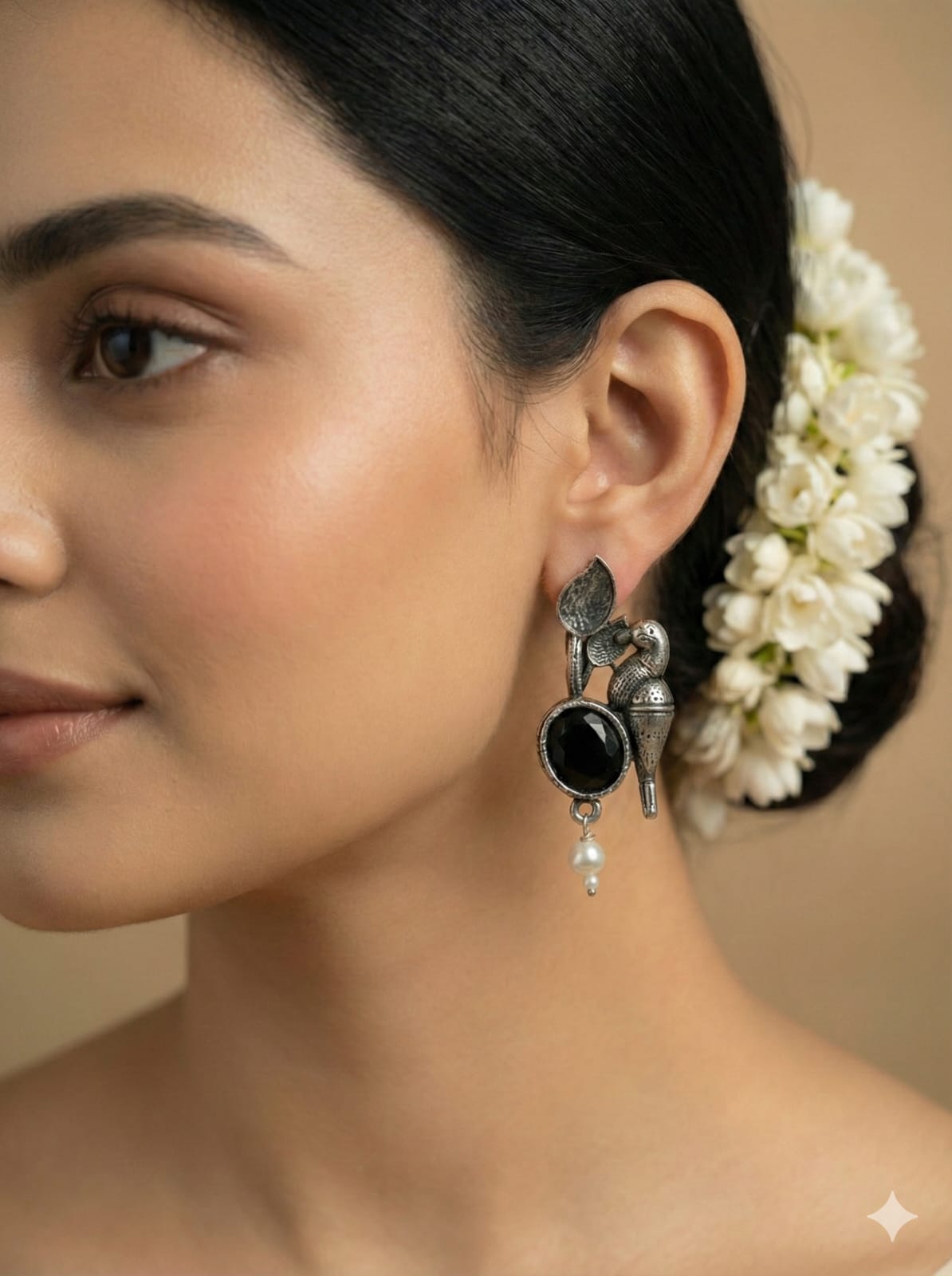 Peacock Noir Oxidised Earrings