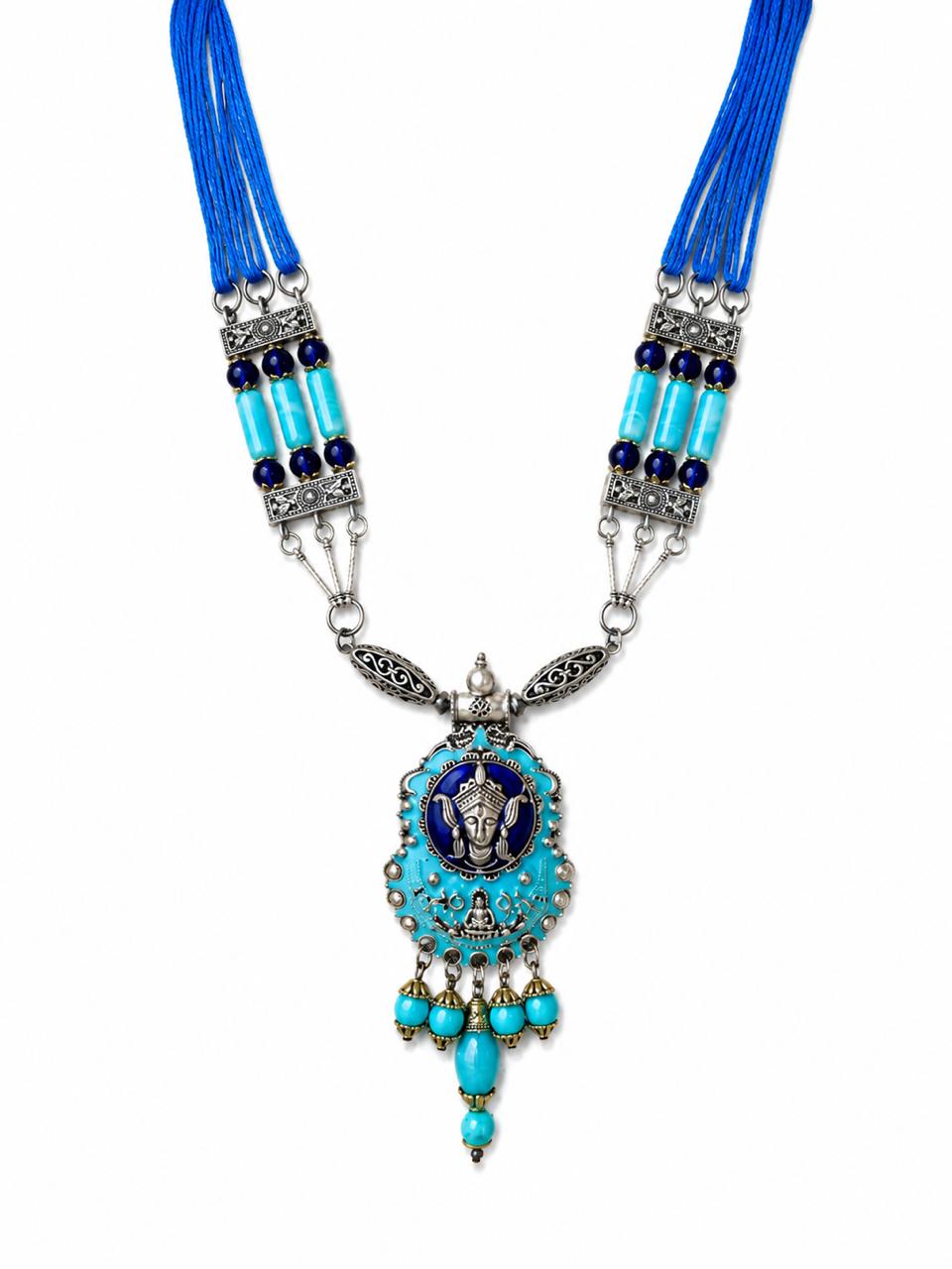 Neela Durga Turquoise Bead Pendant Necklace