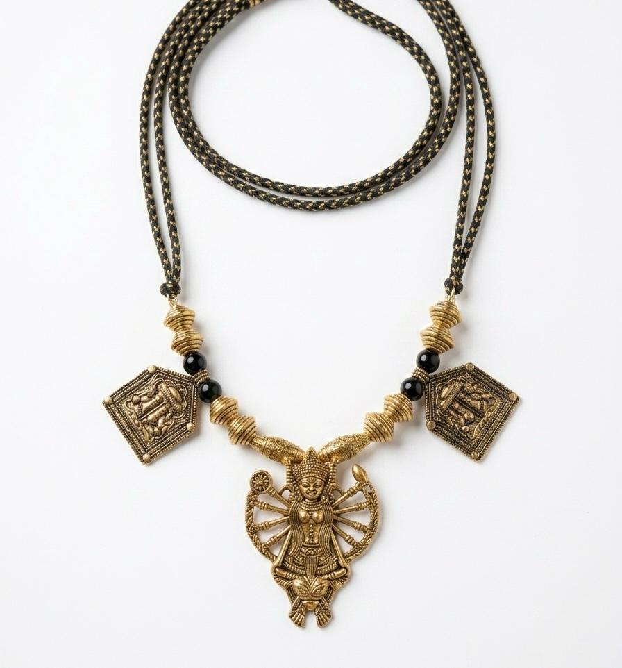 Brass Durga Shakti Triple Pendant Necklace