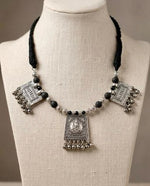 Ganesha Triptych Oxidised Silver Necklace