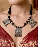 Ganesha Triptych Oxidised Silver Necklace