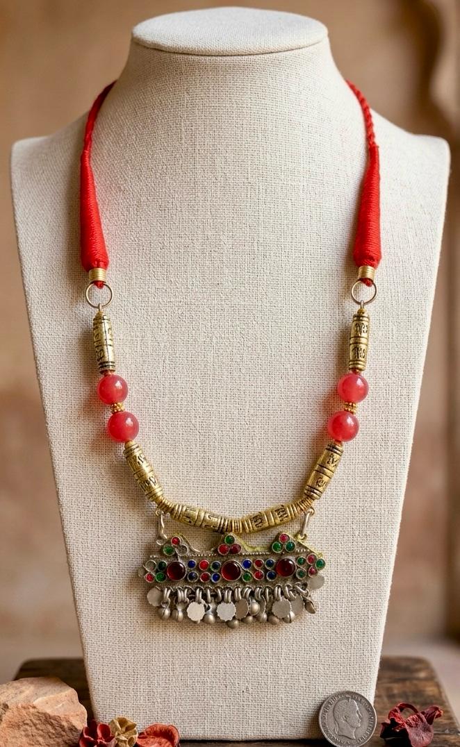 Afghan Kuchi Multistone Coin Drop Necklace