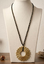 Brass Sunburst Wheel Pendant Macramé Necklace