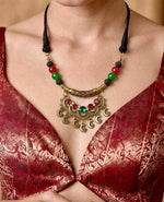 Crescent Moon Crystal Lava Bead Necklace