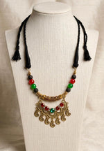 Crescent Moon Crystal Lava Bead Necklace