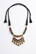 Crescent Moon Crystal Lava Bead Necklace