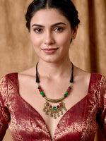 Crescent Moon Crystal Lava Bead Necklace