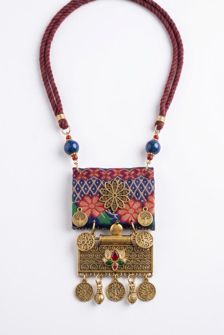 Textile & Brass Tree of Life Boho Necklace