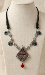 Oxidised Diamond Enamel Coin Strand Necklace