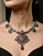 Oxidised Diamond Enamel Coin Strand Necklace