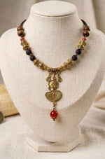 Apsara Brass Lava Bead Statement Necklace