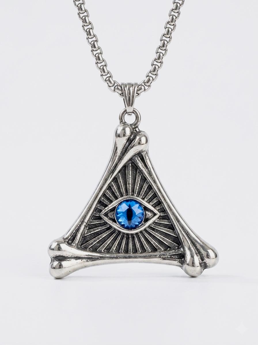 All-Seeing Eye Triangle Oxidised Silver Necklace