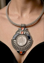 Imperial Coin Crest Silver Mesh Choker Necklace