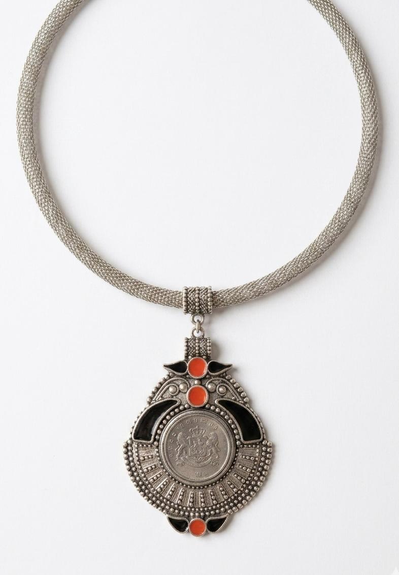 Imperial Coin Crest Silver Mesh Choker Necklace