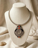 Imperial Coin Crest Silver Mesh Choker Necklace