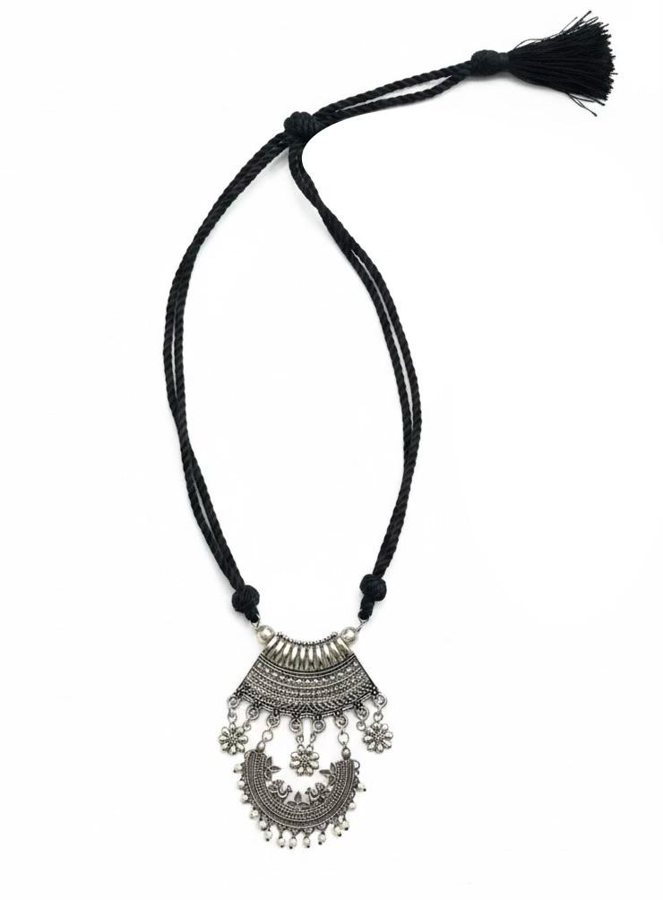 Midnight Tribal Crescent Necklace