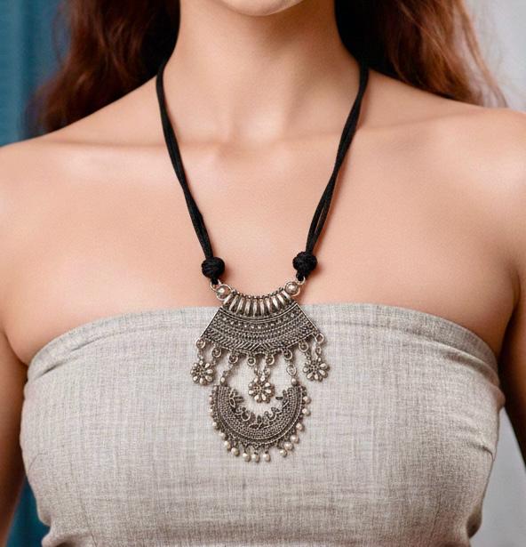 Midnight Tribal Crescent Necklace