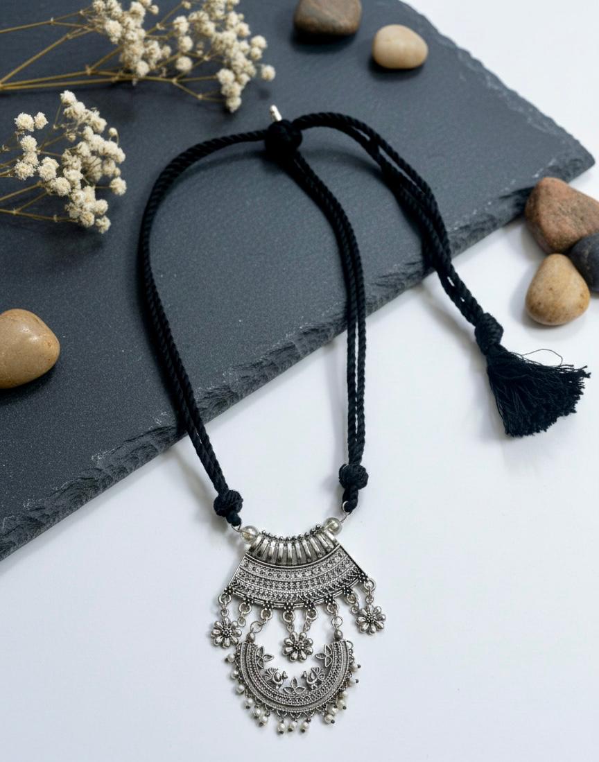 Midnight Tribal Crescent Necklace