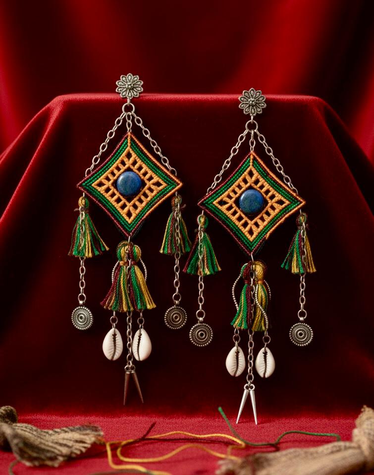 Bold tribal embroidered statement earrings