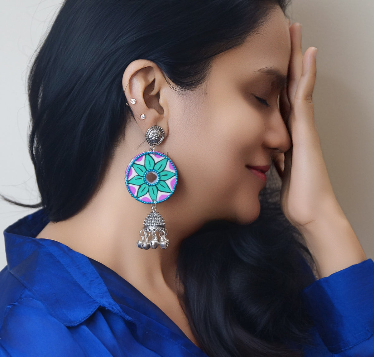 RangTarang Handpainted Colourful Jhumka Earrings — Folk Art Ethnic Earrings India