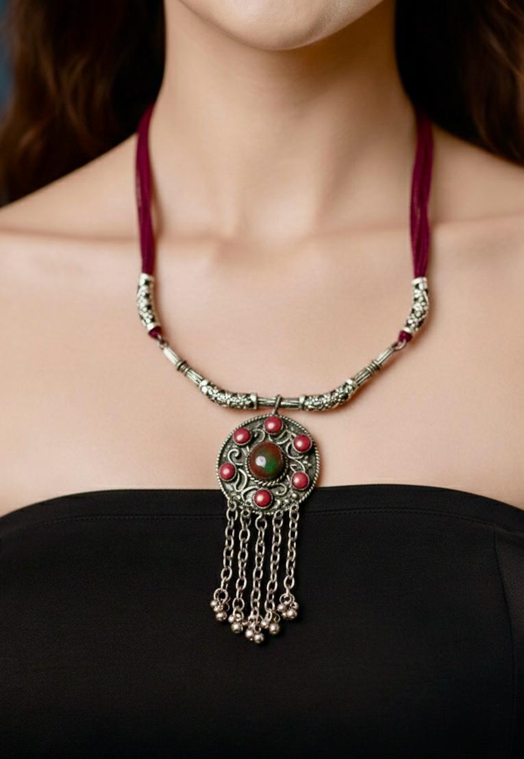 Crimson Aura Chain Drop Necklace