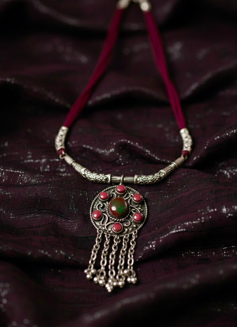 Crimson Aura Chain Drop Necklace