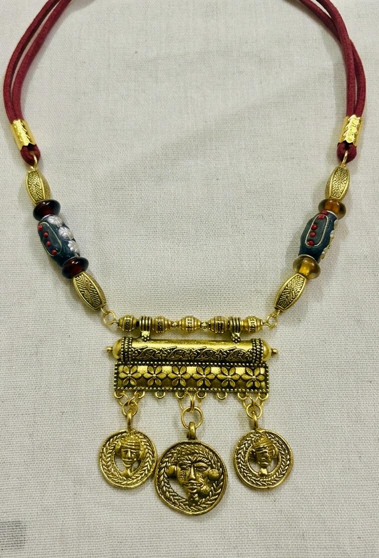 Fusion Necklace With Dhokra Pendant Kashmiri Lac Beads