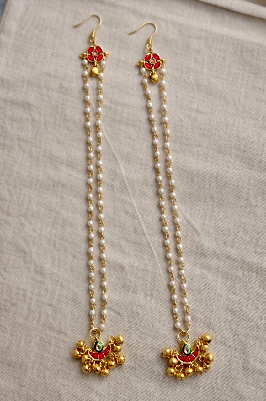 Kashmiri Dejhoor Pearl Chain Earrings