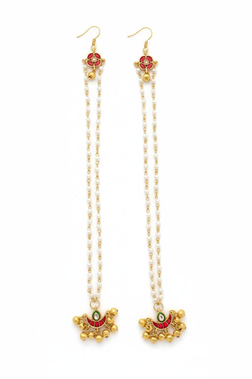 Kashmiri Dejhoor Pearl Chain Earrings