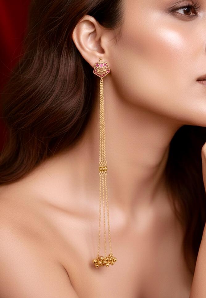 Kashmiri Dejhoor Long Chain Earrings