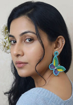 Neelpari Handcrafted Blue Butterfly Sequin Earrings — Colourful Fabric Earrings India