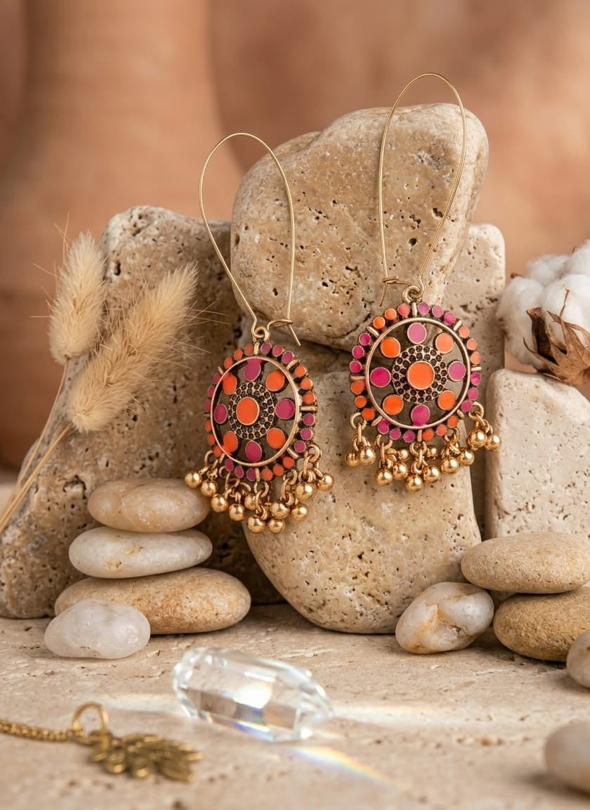 Sundial Mandala Ghungroo Drop Earrings