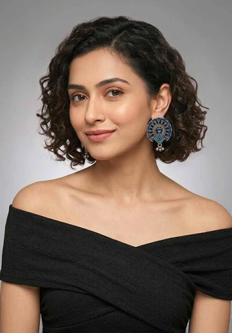 Indigo Disc Temple Stud Earrings
