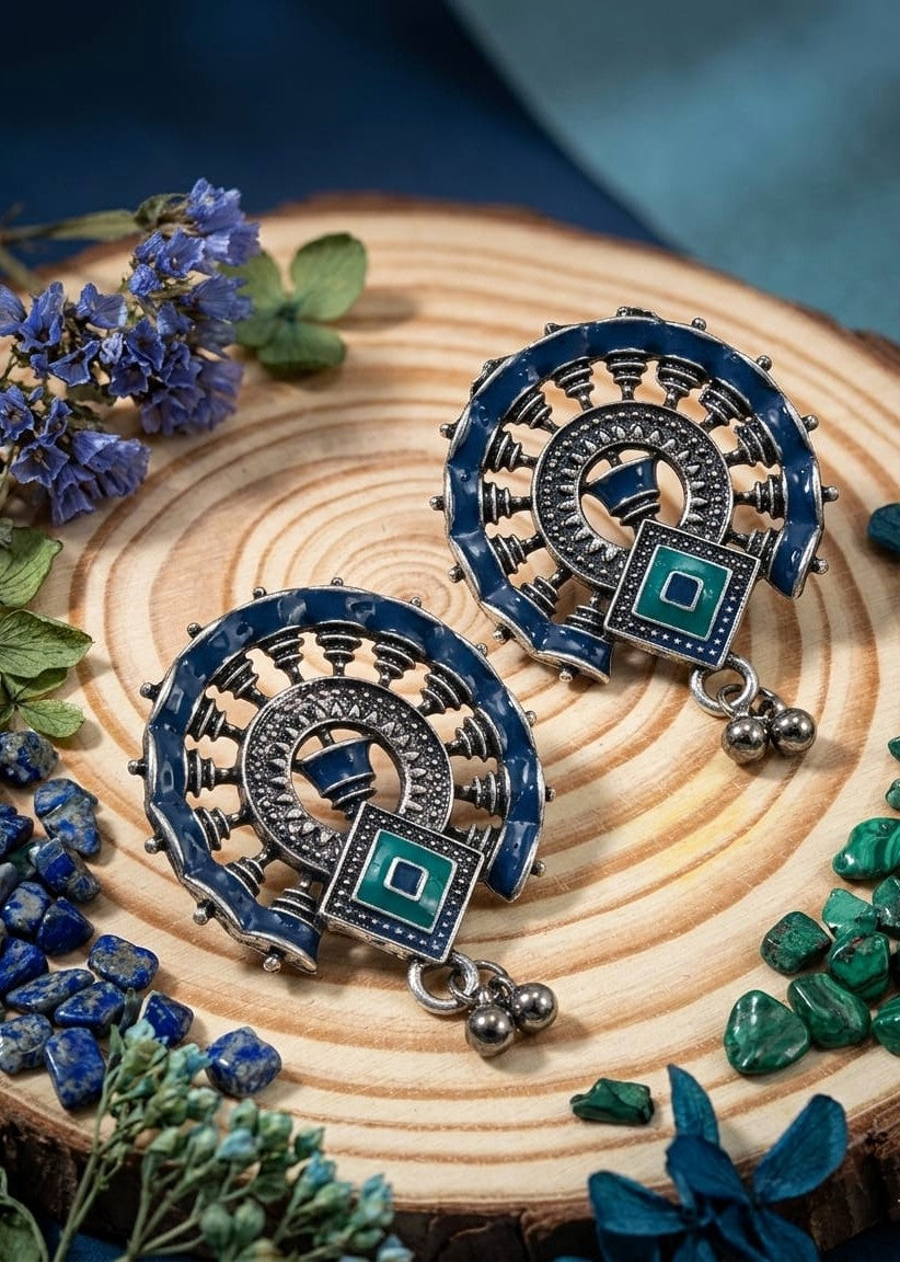Indigo Disc Temple Stud Earrings