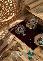 Maroon Teal Temple Disc Stud Earrings