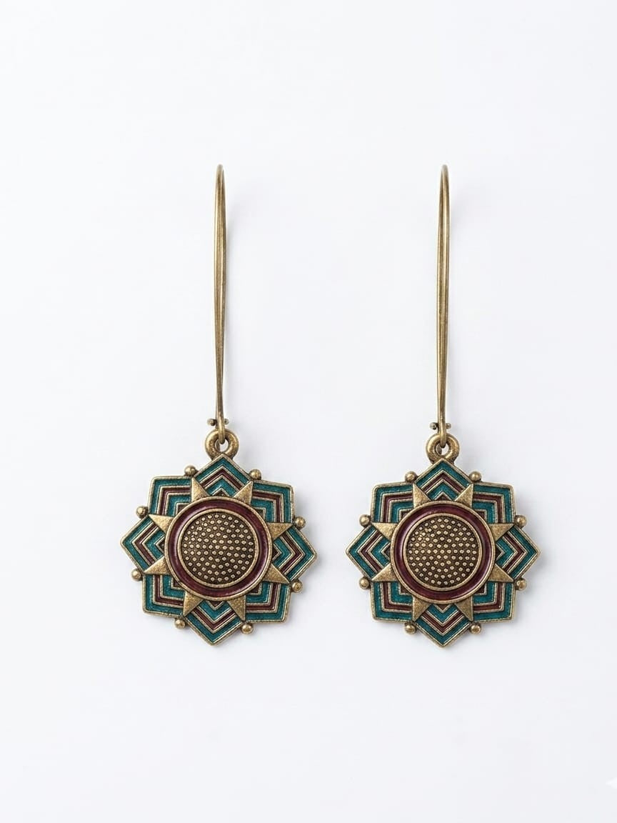 Sage Lotus Mandala Drop Earrings